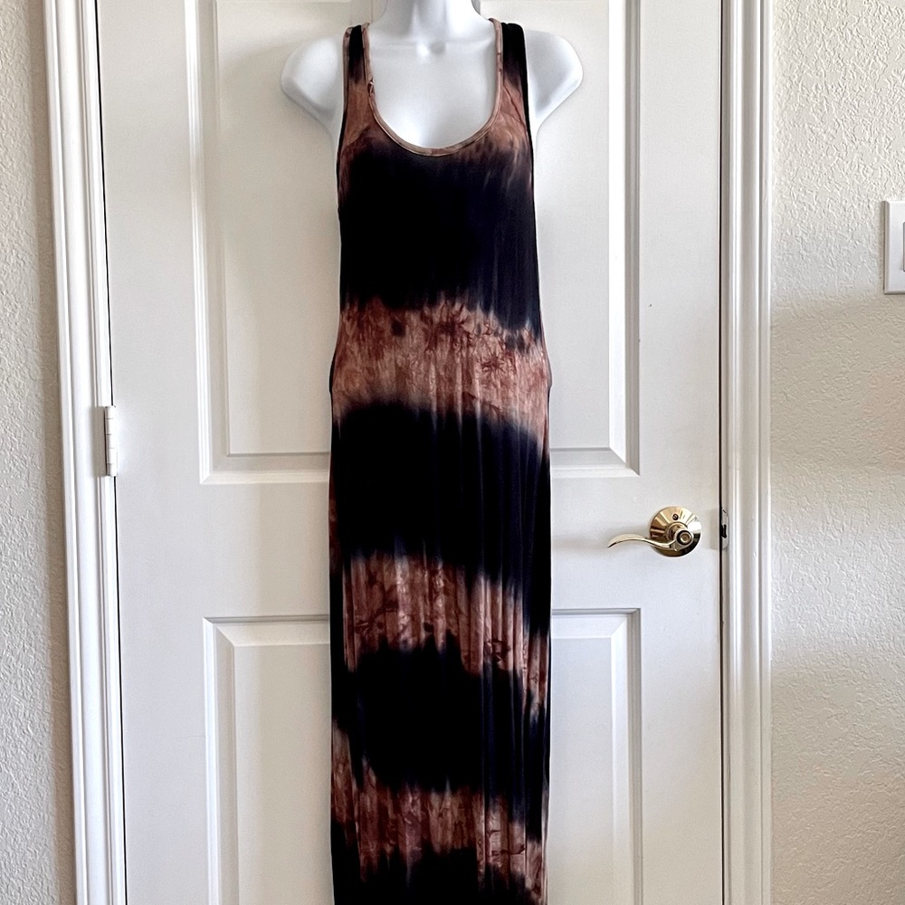 Tie-Dye Navy and Copper Maxi Dess